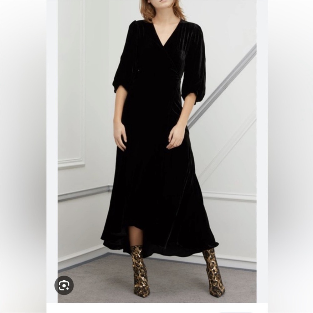 GANNI Aldine Silk Velvet Warp Dress in Black